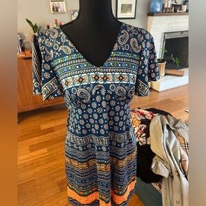 Blue and Orange Vintage Dress 70s